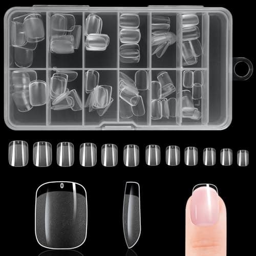 Image of BUTBU Short Square Nail Tips, 120PCS Soft Gel Full Cover Nail-Tips, Press on Fase Artificial Nails tips, Clear Acrylic nails tip, 12 Sizes NAIL Extensions Kit for DIY Manicure Nail Art Salon