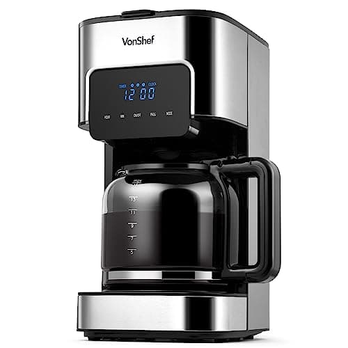 Image of VonShef Filter Coffee Machine - 1.5L Drip Coffee Maker with Hot Plate & Programmable 24 Hour Timer, 900W, Digital Display, Keep Warm Function, Reusable Filter, 12 Cup Capacity - Silver.