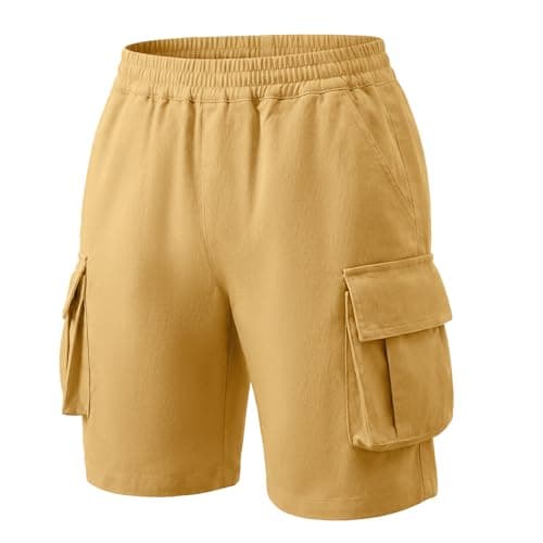 Image of Tokeya Boys Cargo Shorts with Elastic Waistband and Multiple Pockets Kids Lightweight Breathable Comfy Summer Sports Short Casual Baggy Athletic Cargo Shorts for Kids Age 7-8 Years, Khaki