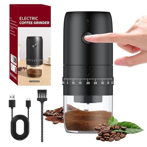 Image of Pawfly Rechargeable Coffee Bean Grinder, 40 Gears Adjustable Electric Coffee Grinder, Auto-Stop Conical Ceramic Burr Coffee Grinder with Cleaning Brush, Portable Coffee Bean Mill for Travel Camping