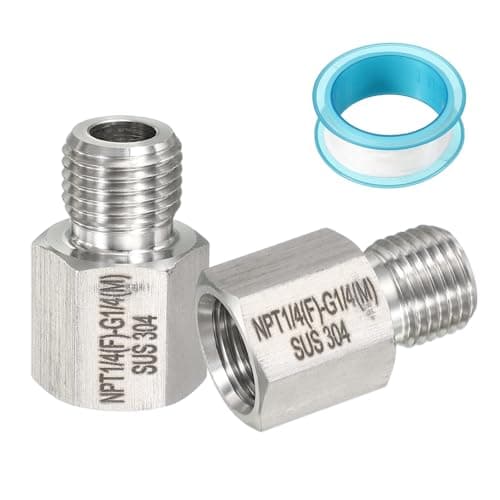 Image of PATIKIL 2Pcs 304 Stainless Steel Forged Pipe Fitting, 1/4" NPT Female to 1/4" G Thread Adapter Hex Pipe Fitting Adapter for Hose Line Connection Convert, Silver(1.14x0.75)