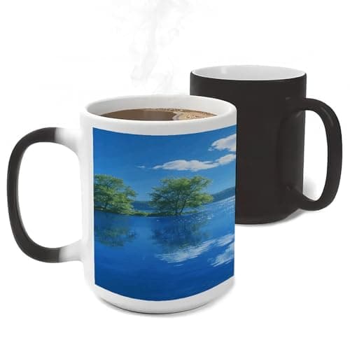 Image of LLUTSNTH Shiny Blue Color Changing Mug Heat Changing Coffee Cup Funny Magic Mug Novelty Heat Sensitive Coffee Mugs for Men Women Office Christmas Birthday Gift 11 Oz
