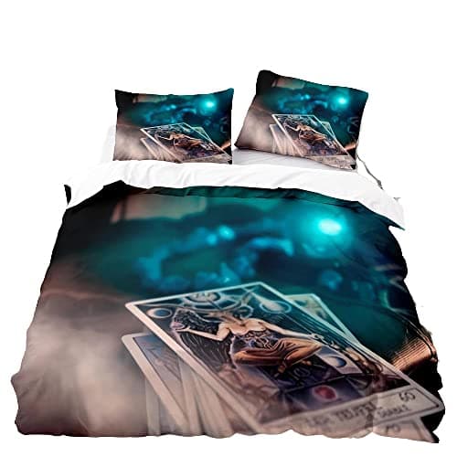 Image of Sticker Superb. Bedding Double Bed Set Duvet Set 3pcs, Soft Microfiber Bedding Tarot Card Duvet Covers 200 x 200 cm with 2 pillowcases 50 x 75 cm (Black A,Double)