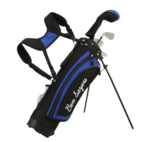 Image of Ben Sayers Junior Stand Bag Golf Package Set | Kids Starter with 4 Clubs | Lightweight Graphite Shafts & Soft Grips | Oversize Driver, Irons, Putter, Bag & Headcovers (Black/Blue, 9-11 years)