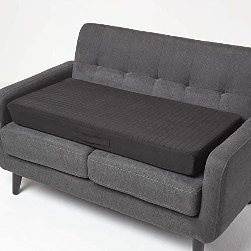 Image of HOMESCAPES Black Quilted 2-Seater Booster Cushion with Removable Cover 100 cm Long 10cm Deep Firm Orthopaedic Foam Cushion Two Seater Sofa Seat Pad with Soft Faux Suede Washable Cover