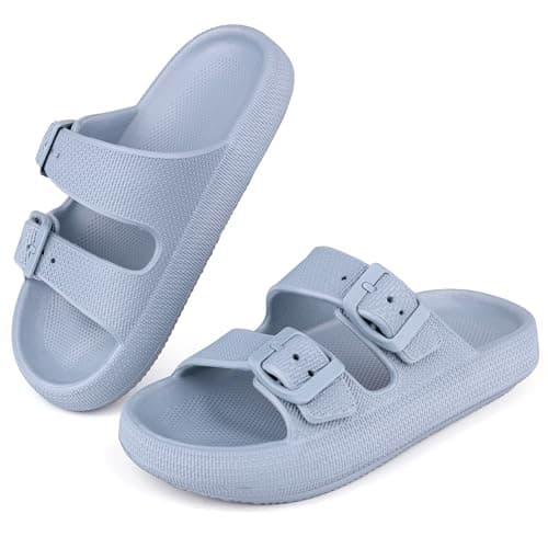 Image of Kids Cloud Sliders Boys Girls Adjustable Buckle Sandals Non-Slip EVA Bedroom Shower Slippers Beach Pool Flip Flops (Blue,3 UK)