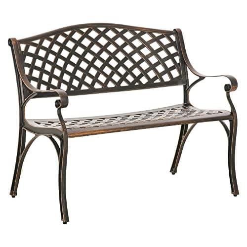 Image of Outsunny Cast Aluminium Outdoor Garden Bench 2 Seater Antique Patio Porch Park Loveseat Chair, Bronze