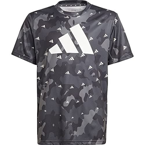 Image of adidas Unisex Kids Train Essentials Seasonal AEROREADY Allover Print Regular-Fit Tee, White/Grey Five/Carbon/Black, 9-10 Years