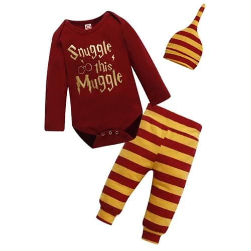 Image of OTKARXUS Baby Boy Clothes,Infant Long Sleeve Romper + Hat + Striped Pants 3PCS Outfits Sets,Long Sleeve Suit for Unisex Boys Girls