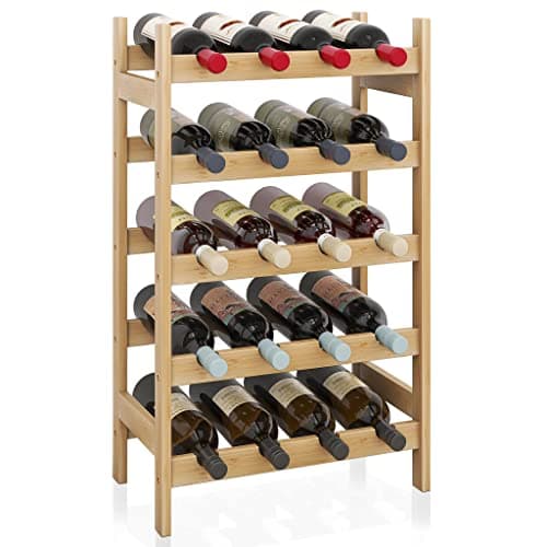Image of SMIBUY Bamboo Wine Rack, 20 Bottles Display Holder, 5-Tier Free Standing Storage Shelves for Kitchen, Pantry, Cellar, Bar (Natural)