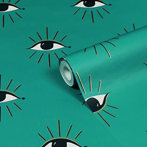 Image of furn. Theia Abstract Eye Printed Wallpaper, Turquoise