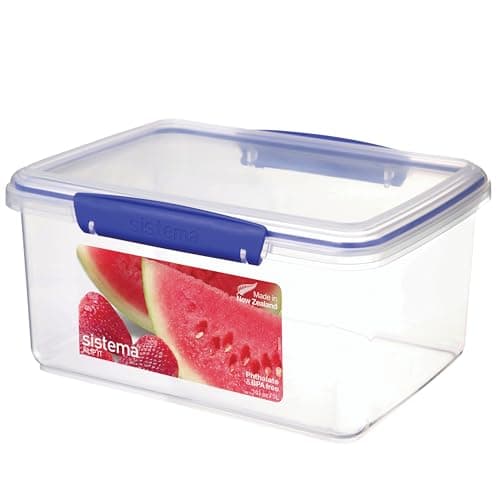 Image of Sistema KLIP IT Food Storage Container | 3 L | Stackable Food Prep Container with Airtight Lids | BPA-Free | Blue Clips | 1 Count