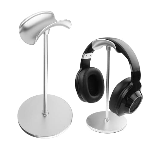 Image of YAODHAOD Desktop Headphone Stand, Aluminum Alloy Headset Stand for Desk with Curved Headphone Rest & Anti-Slip Base,Heavy Base Desk Stand Headphones Support Accessory(Silver)