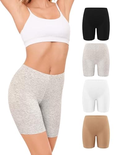 Image of VOENXE Cotton Shorts for Women Boxers Underwear Ladies Anti Chafing Boyshorts Knickers Cycling Bike Short Sleep Panties Chub Rub Shorts Under Dress Safety Soft 4 Pack Assorted