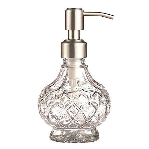 Image of YunNasi Glass Soap Dispenser with Stainless Steel Pump, Clear Crystal Design, Vintage and Elegant, Refillable Liquid Hand Soap Dish Soap Dispensers for Bathroom Counter, Kitchen Sink (Style 1)