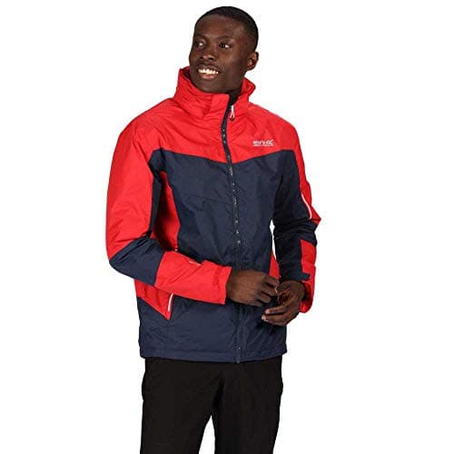 Image of Regatta Fincham Men's Waterproof and Breathable Jacket with Hidden Hood, Insulation, Sealed Seams and Various Pockets, mens, RMP298 YFD60, Nightfall/true red, M