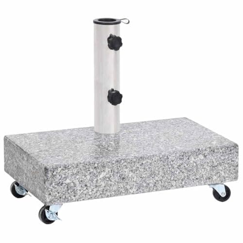 Image of vidaXL Outdoor Umbrella Base-Stand in Light Grey Granite with Stainless Steel Tube and Wheels, Adapters for 38/48 mm Poles, Garden Furniture Accessory