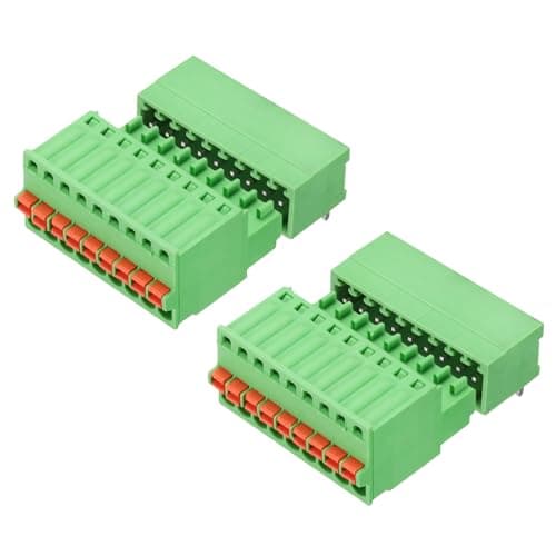 Image of sourcing map 2set 2.5mm/0.1" Pitch PCB Terminal Block Connector 9 Pin 90 Degree Pin Male Female Pluggable Quick PCB Wiring Terminals for 27-20AWG Cable Mechanical Equipment, Green
