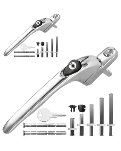 Image of eSynic 2pack Window Handles for UPVC with 5 Multi-Size Spindles & Cuttable Screws Universal Chrome PVC Window Handle with Key Lockable Aluminum 360° Rotation Ergonomic Espag Replacement Handle