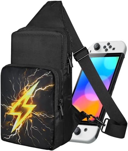 Image of Gurgitat Travel Bag for Nintendo Switch 2/Switch/Lite/OLED - Cute Sling Crossbody Backpack for Nintendo Accessories Storage, Lightning, S, Cute