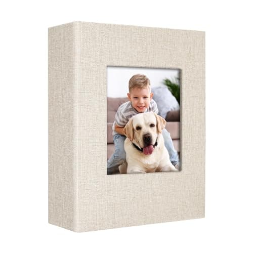Image of Vienrose 4x6 Photo Album for Photos Linen Cover Black Pages Photo Book Large Capacity Picture Albums for Valentine Wedding Christmas Birthday (Beige, 100 pockets)