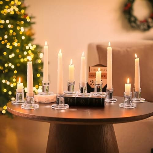 Image of NUPTIO Glass Candlestick Candle Holders - 10pcs Clear Candle Stick Holder Set for Taper Pillar Tealight Candles Wedding Centrepieces for Table Christmas Dinner Party Decoration