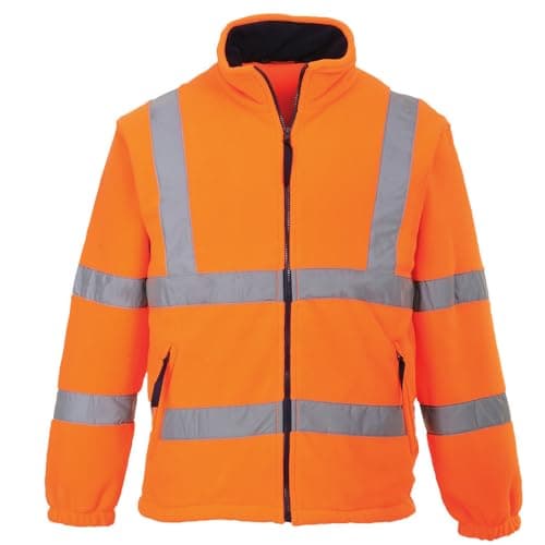 Image of Portwest F300 Hi-Vis Reflective Fleece Jacket with Pockets - CE Certified High Viz Outdoor Safety Workwear, Orange, M