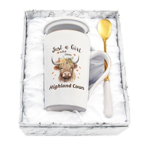 Image of Joymaking Highland Cow Gifts Coffee Mug Novelty Mugs for Highland Cow Girl Gifts for Women Men Mugs for Christmas Birthday Gifts, 14Oz White