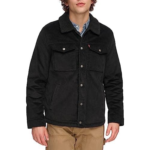 Image of Levi's Men's Sherpa Lined Trucker Jacket (Regular & Big & Tall Sizes) Denim, Black Corduroy, XL