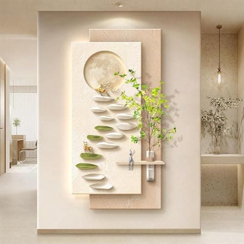 Image of ZIGTUEI 3D LED Wall Art with Light, Sandstone Wall Decor with Remote, Modern Decorative Panel, Plug-in Power Supply 3D Wall Mural for Home, Restaurant, Hotel(Beige 2,40x80cm/15.7x31.5in)