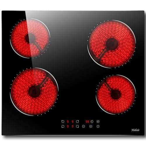 Image of Hobsir hob Ceramic Hob 60 cm Electric Hob 4 Zone with Touch Control 6000W 9 Power Levels Safety Lock Auto switch off safety Residual heat indicator Hard Wire, No Plug Included
