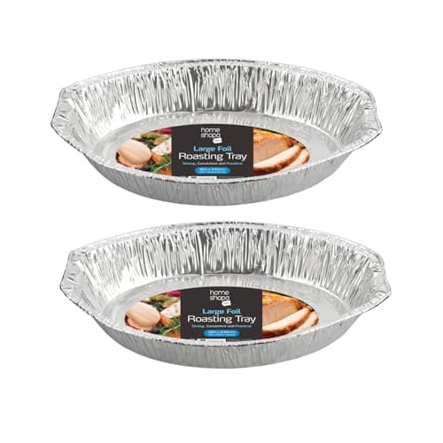 Image of HOMESHOPA Large Oval Roasting Tray, Pack of 2 Disposable Aluminium Foil, Tin Containers for Cooking, Roasting, Broiling, Bakeware, Storing, Prepping Food, Heating, Oven and Freezer Safe