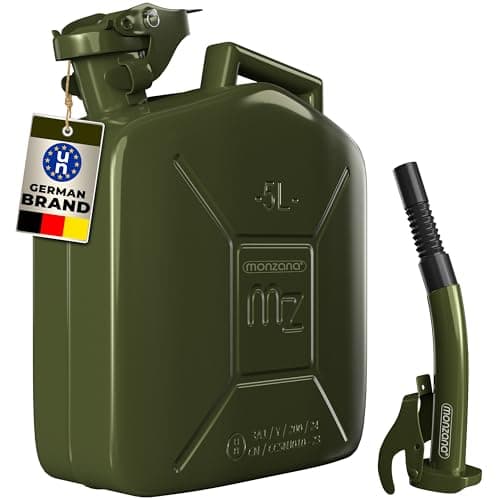 Image of MONZANA® 5 Litre Metal Fuel Canister With Spout | 0.9mm Thick Steel Jerry Can | Leak-Proof Safety Lock | UN-Approved Transport Container | Petrol Diesel Oil Water | Corrosion Resistant Storage | Green