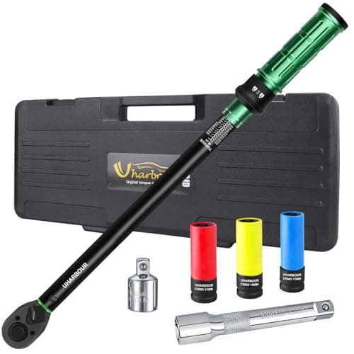 Image of Uharbour 1/2" Torque Wrench Set, Car Torque Wrench 20-230 Nm for Tightening Lug Nuts with 3 Sockets, Adapter & Extension Bar, Dual-Directional Adjustable 72-Tooth Ratchet & Unique Calibration Number