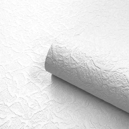 Image of SOPHIE LAURENCE White Paintable Embossed Wallpaper Textured Cracked Ice Design with Glossy Finish Luxury Paintable Feature Wall for Lounge, Bedroom, or Living Room 10M x 0.53M