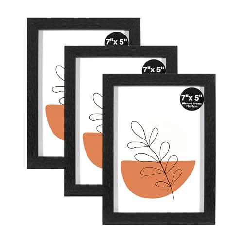 Image of KAIWIN 7x5 Picture Frames Black Set of 3, with Acrylic Glass for Table Top Display and Wall Mounting Photo Frame
