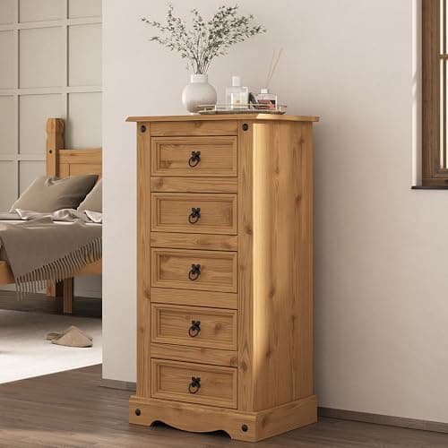 Image of Mews Corona 5 Drawer Narrow Chest, Tallboy, Mexican Pine