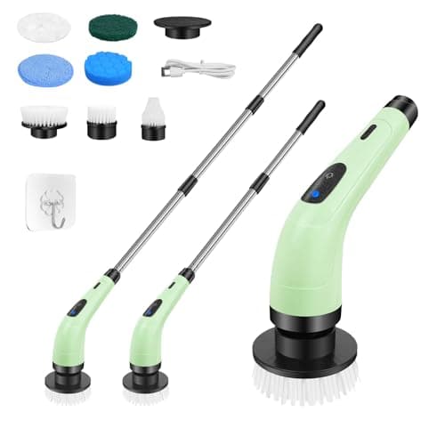 Image of Cordless Cleaning Brush, Cordless Bathroom Scrubber with 1500mAh Battery, 2 Speeds & 350RPM Electric Spin Scrubber with 7 Replaceable Cleaning Heads, Detachable Handle for Kitchen & Home Cleaning