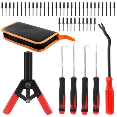 Image of Mardatt 46Pcs Plastic Rivet Gun Kit with Nylon Blind Rivets, Fastener Removal Tool and Precision Tools Hooks, Plastic Rivets Safe Metal Plastic Clips Removal Hand Riveter for Automotive Removing