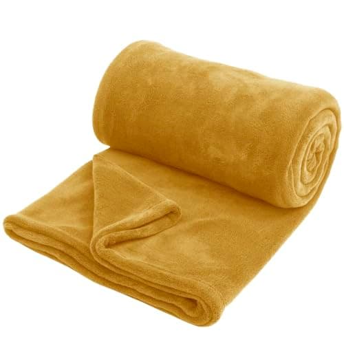 Image of Hafaa Fleece Blanket Sofa Throw - Soft Cosy Fluffy Blankets for Bed/Couch, Warm Single Throws All Season, Mustard, 130x150cm