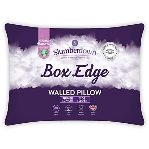 Image of Slumberdown Box Edge Luxury Pillow - Firm Box Wall Support Pillows for Back & Side Sleepers | Breathable & Non-Allergenic 100% Cotton Cover, UK-Made & Washable (38 x 64cm)