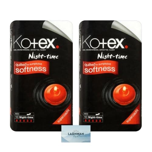 Image of Sanitary Towels Night Time Maxi 10 Pads - Bundle of 2 (2x10 Pads) - Extra Cushioned for Comfort and Protection, with Leak-Proof Technology - kotex