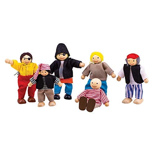 Image of Bigjigs Toys Heritage Playset Wooden Pirate Figures - 6 Pirate Wooden Dolls, Quality Pirate Ship Accessories, Unique Pirate Ship Toys for Kids, Dolls House People