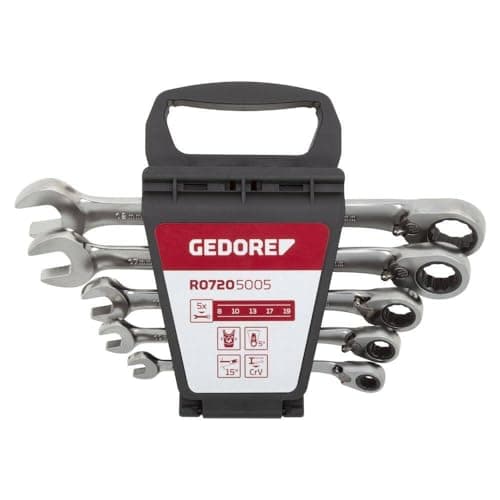 Image of GEDORE red Combination ratchet spanner set, Reversible, 5-pc. Set, AF 8-19 mm, Angled, Spanner, R07205005