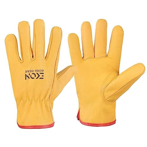 Image of EKON Safety Work Gloves - Unisex Leather Working, Lorry Driving, Truckers Gloves - Yard, Gardening, Forestry Gloves - Premium Quality Hand Protection (Unlined, Medium 1 Pair)
