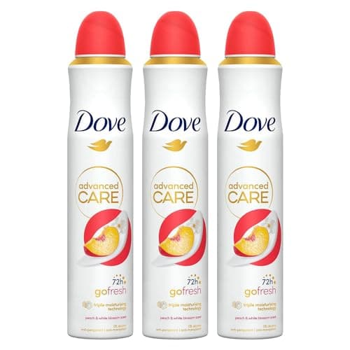Image of Dove Advanced Care Antiperspirant Go Fresh 72 Hours Sweat and Odour Protection with Long Lasting Fragrance of Peach & White Blossom Deodorant for Women, 200ml Pack of 3