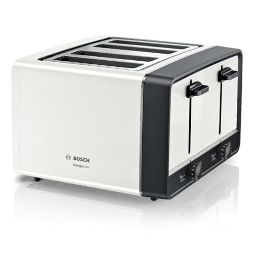 Image of Bosch DesignLine Plus TAT5P441GB 4 Slot Stainless Steel Toaster with variable controls - White