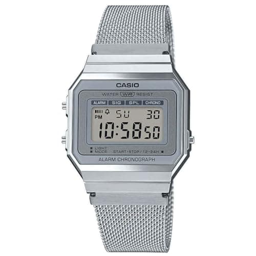 Image of Casio Unisex 36.00mm Quartz Watch with LCD Digital dial and Silver Mesh Bracelet Strap A700WEM-7AEF