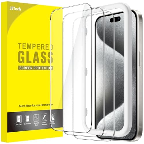 Image of JETech Screen Protector for iPhone 15 Pro 6.1-Inch, Tempered Glass Film with Easy Installation Tool, Case-Friendly, HD Clear, 3-Pack
