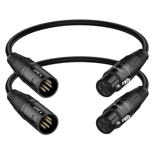 Image of J&D 3 Pin XLR Female to 5 Pin XLR Male Audio Cable, 2-Pack 5 Pin to 3 Pin DMX Lighting Cable for Microphone DMX Stage Light Turnaround, 30 cm